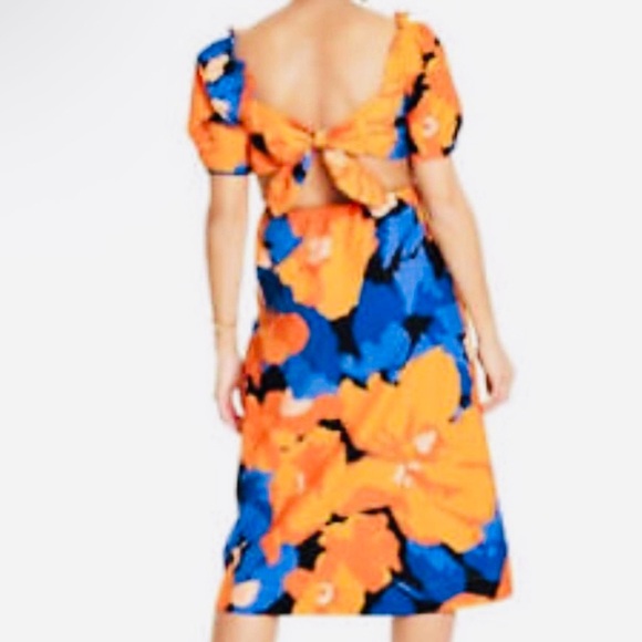 Tabitha Brown for Target Orange/Blue Puff Sleeve Tie Back Midi Dress sz 16W/18W - Picture 7 of 7